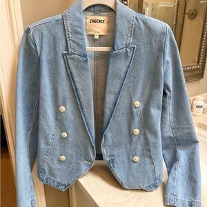 L'AGENCE Double-Breasted Denim Blazer